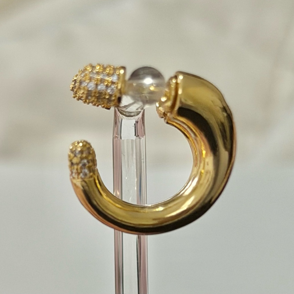 UNIQUE Liquid Crystal Front Back Hoop Earrings Gold Clear AU02